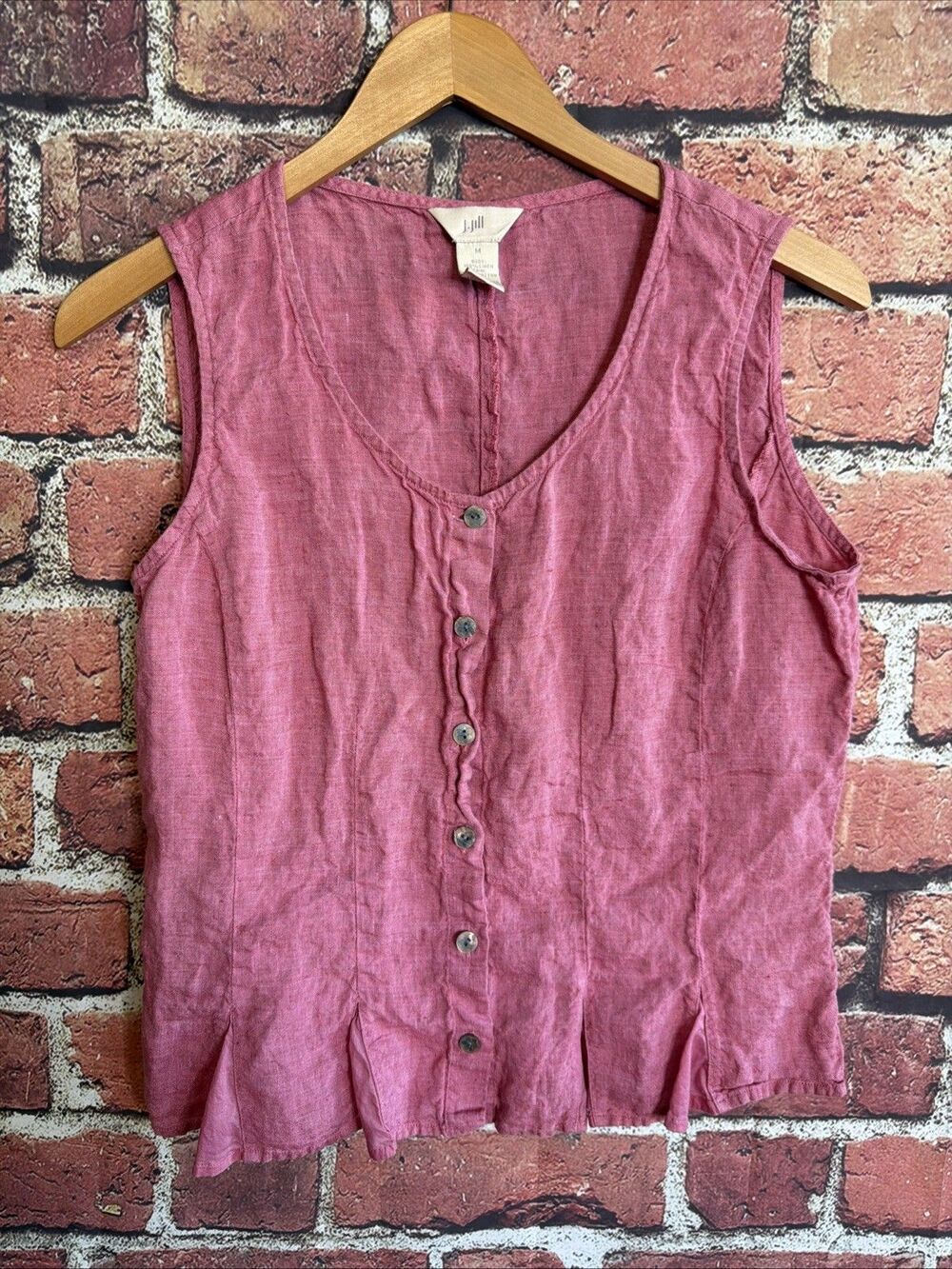J.Jill Womens Tank Top Button 100% Linen Red Medium